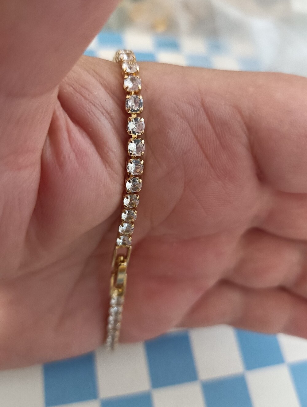 Source Unknown Gold & Clear Crystal Tennis Bracelet